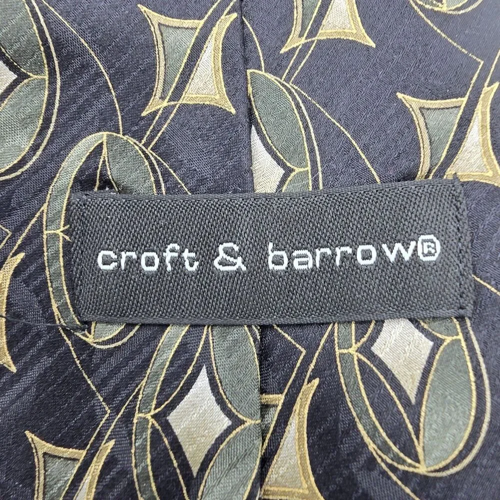 Mens Necktie Croft & Barrow Tie silk Green Black Size 56 By 4 In Vintage